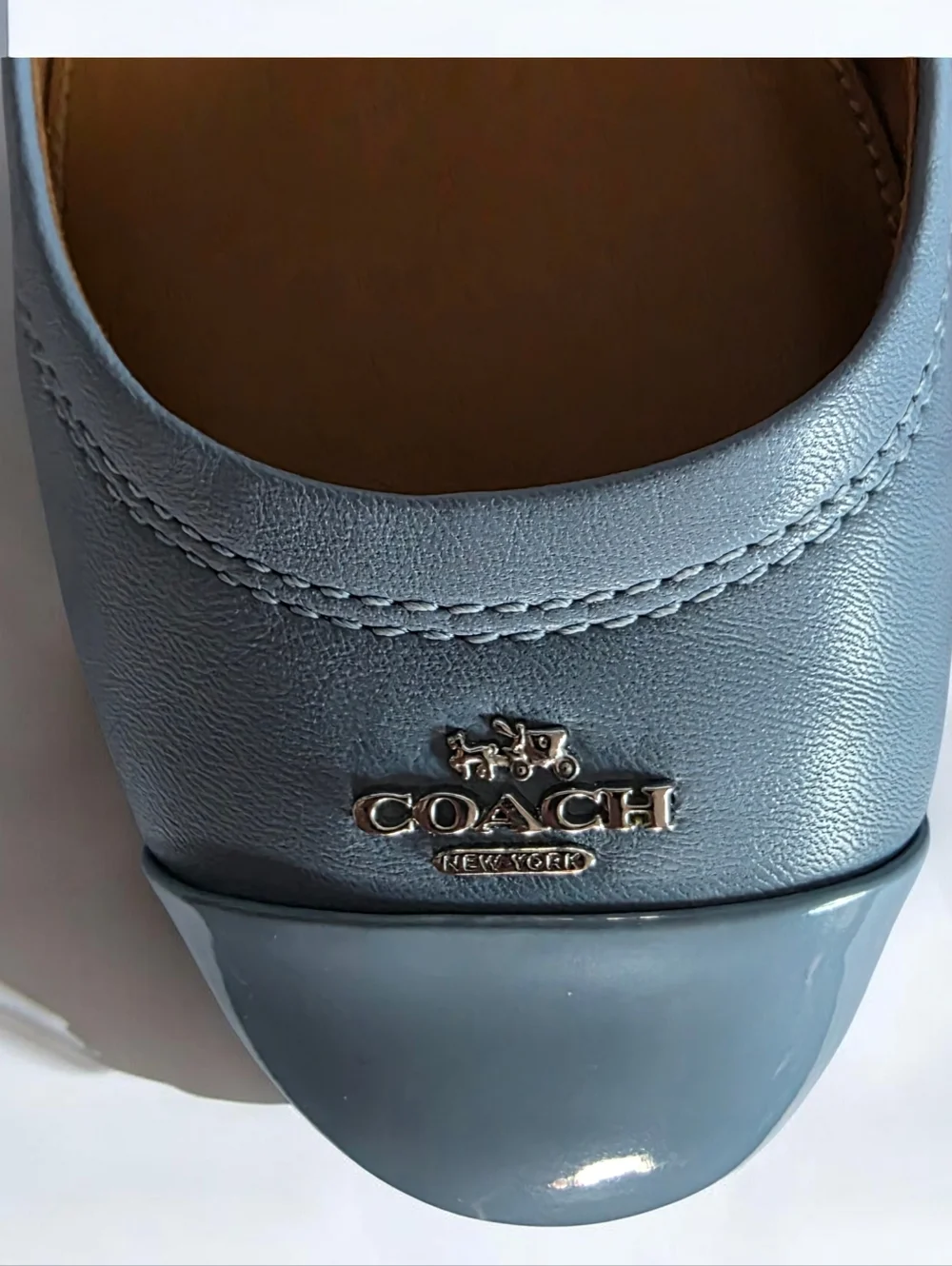 COACH (7.5B) Chelsea Light Blue Leather Cap-Toe Ballet Flats - Picture 8 of 14